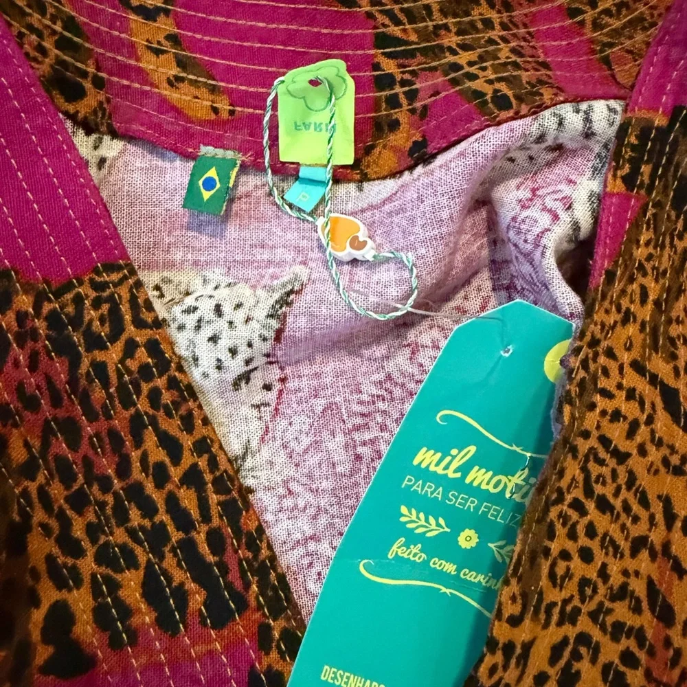 Farm Rio Rare Linen Leopard Print Wrap Dress, sz Small, P - Picture 5 of 6
